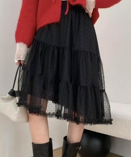 DIAVEL（ディアベル）の「【春コーデ】ドットチュールティアードスカート / Dot Tulle Tiered Skirt（スカート・レディース・ベージュ/グレー/ブラック・M）」の6枚目の写真