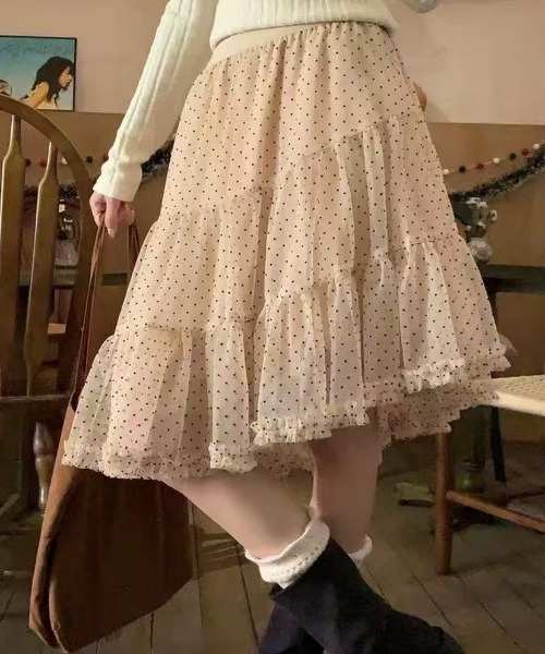 DIAVEL（ディアベル）の「【春コーデ】ドットチュールティアードスカート / Dot Tulle Tiered Skirt（スカート・レディース・ベージュ/グレー/ブラック・M）」の8枚目の写真