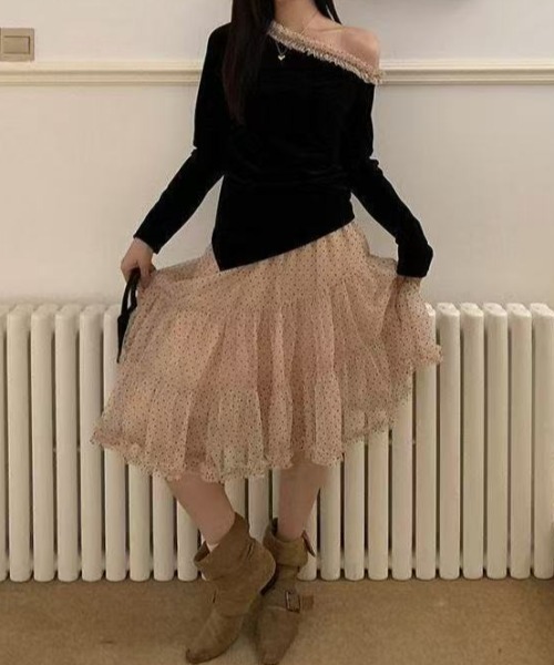 DIAVEL（ディアベル）の「【春コーデ】ドットチュールティアードスカート / Dot Tulle Tiered Skirt（スカート・レディース・ベージュ/グレー/ブラック・M）」の11枚目の写真