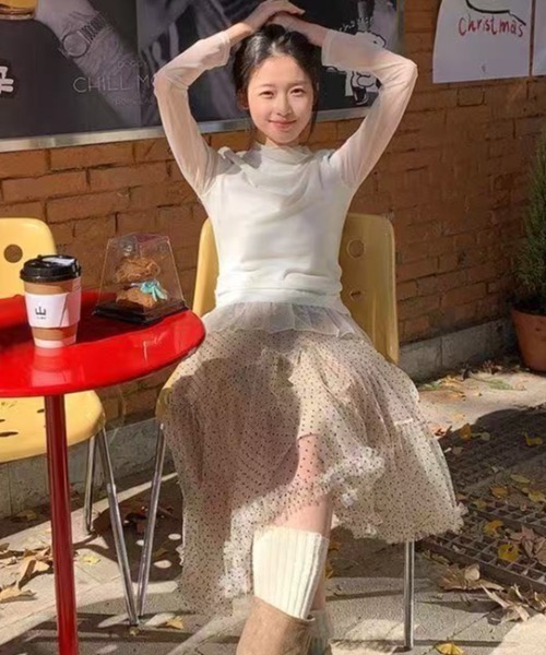 DIAVEL（ディアベル）の「【春コーデ】ドットチュールティアードスカート / Dot Tulle Tiered Skirt（スカート・レディース・ベージュ/グレー/ブラック・M）」の17枚目の写真