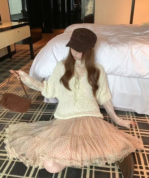 DIAVEL（ディアベル）の「【春コーデ】ドットチュールティアードスカート / Dot Tulle Tiered Skirt（スカート・レディース・ベージュ/グレー/ブラック・M）」の14枚目の写真