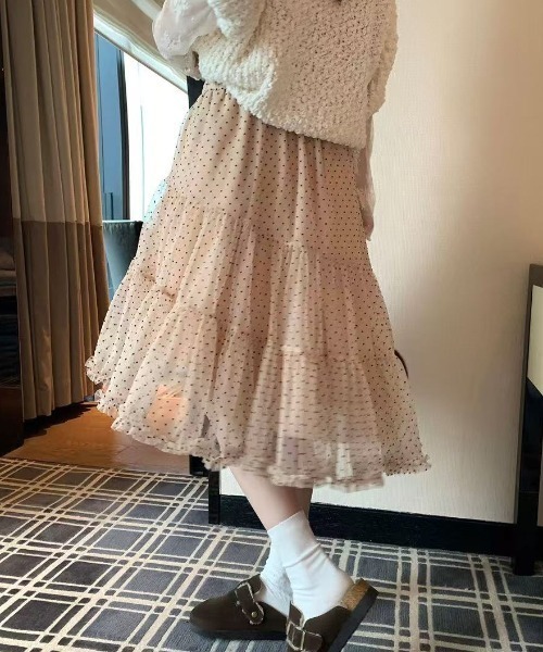 DIAVEL（ディアベル）の「【春コーデ】ドットチュールティアードスカート / Dot Tulle Tiered Skirt（スカート・レディース・ベージュ/グレー/ブラック・M）」の15枚目の写真