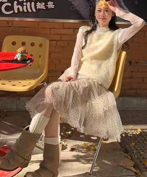 DIAVEL（ディアベル）の「【春コーデ】ドットチュールティアードスカート / Dot Tulle Tiered Skirt（スカート・レディース・ベージュ/グレー/ブラック・M）」の16枚目の写真