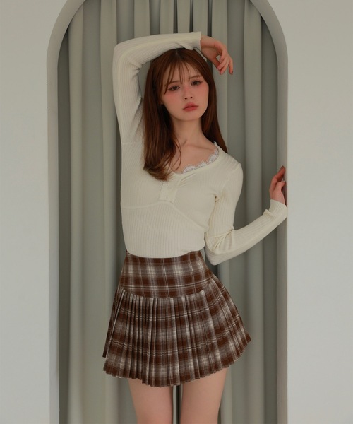 M DOLLY(エムドリー)の「check pleats mirel mini skirt/チェックプリーツミレルミニスカート(スカート・レディース・テラコッタ/ブラウン/ブラック・M/S)」の7枚目の写真