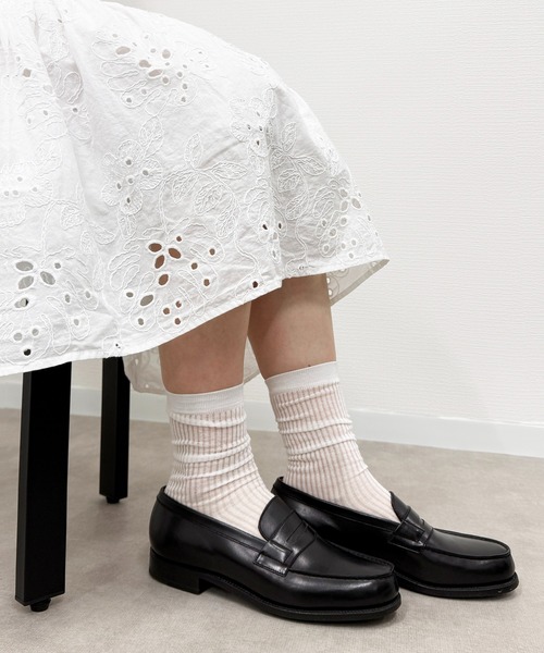 SHIZUTA（シズタ）の「SHIZUTA:　シアー　透け感リブ　クルーソックス（ソックス/靴下・レディース・ブラック/杢グレー/ホワイト・FREE）」の8枚目の写真