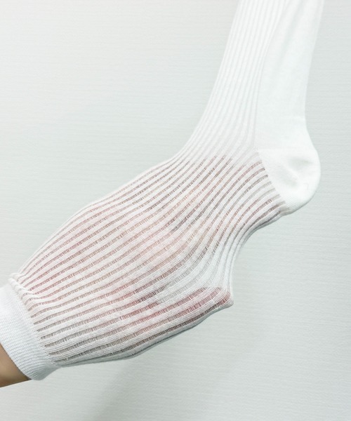SHIZUTA（シズタ）の「SHIZUTA:　シアー　透け感リブ　クルーソックス（ソックス/靴下・レディース・ブラック/杢グレー/ホワイト・FREE）」の10枚目の写真