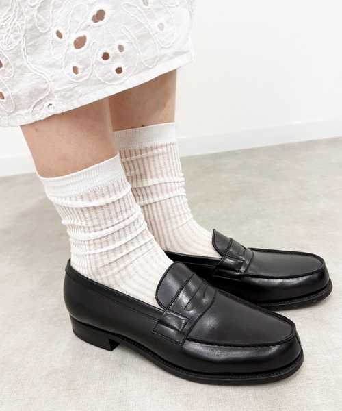 SHIZUTA（シズタ）の「SHIZUTA:　シアー　透け感リブ　クルーソックス（ソックス/靴下・レディース・ブラック/杢グレー/ホワイト・FREE）」の5枚目の写真