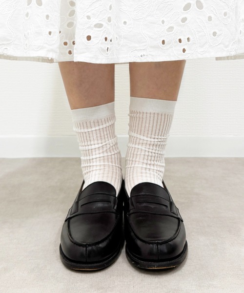 SHIZUTA（シズタ）の「SHIZUTA:　シアー　透け感リブ　クルーソックス（ソックス/靴下・レディース・ブラック/杢グレー/ホワイト・FREE）」の6枚目の写真