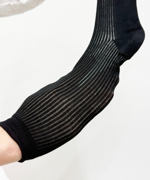 SHIZUTA（シズタ）の「SHIZUTA:　シアー　透け感リブ　クルーソックス（ソックス/靴下・レディース・ブラック/杢グレー/ホワイト・FREE）」の15枚目の写真