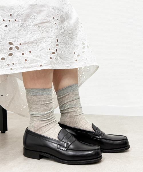 SHIZUTA（シズタ）の「SHIZUTA:　シアー　透け感リブ　クルーソックス（ソックス/靴下・レディース・ブラック/杢グレー/ホワイト・FREE）」の20枚目の写真