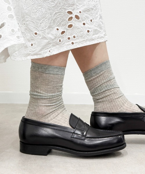 SHIZUTA（シズタ）の「SHIZUTA:　シアー　透け感リブ　クルーソックス（ソックス/靴下・レディース・ブラック/杢グレー/ホワイト・FREE）」の21枚目の写真