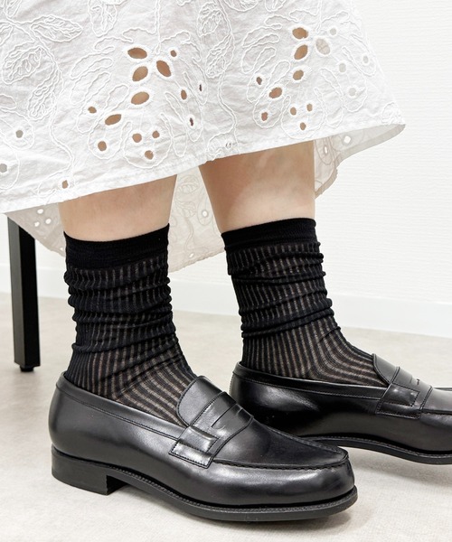 SHIZUTA（シズタ）の「SHIZUTA:　シアー　透け感リブ　クルーソックス（ソックス/靴下・レディース・ブラック/杢グレー/ホワイト・FREE）」の13枚目の写真