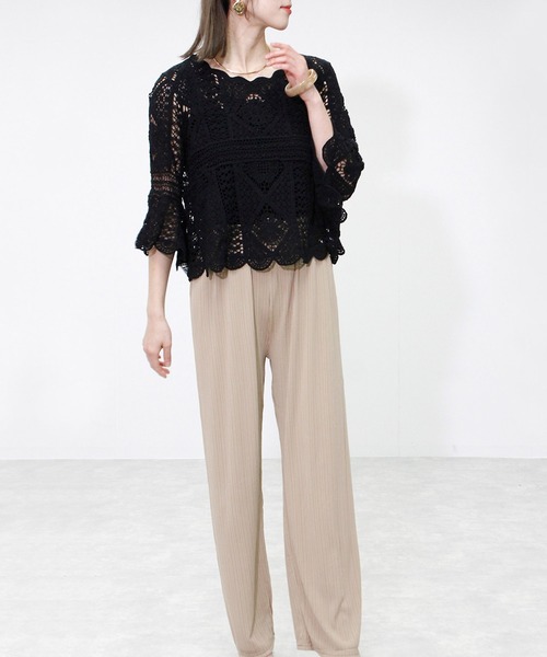 Fizz(フィズ)の「クロシェレースプルオーバー(Tシャツ/カットソー・レディース・ブラック/アイボリー/ホワイト・M)」の9枚目の写真