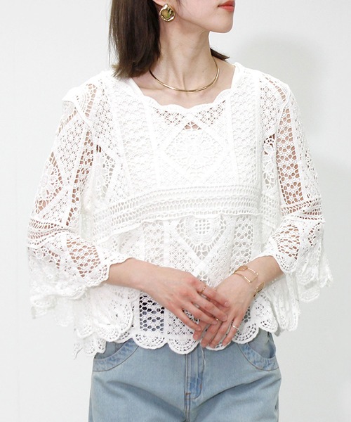 Fizz(フィズ)の「クロシェレースプルオーバー(Tシャツ/カットソー・レディース・ブラック/アイボリー/ホワイト・M)」の11枚目の写真