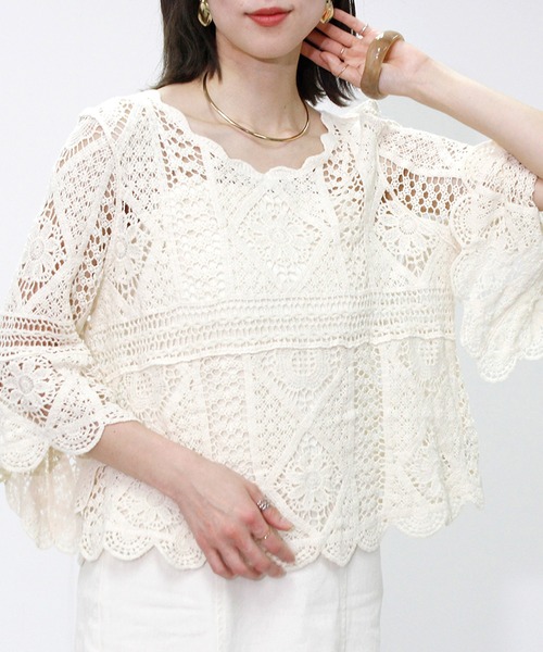 Fizz(フィズ)の「クロシェレースプルオーバー(Tシャツ/カットソー・レディース・ブラック/アイボリー/ホワイト・M)」の4枚目の写真