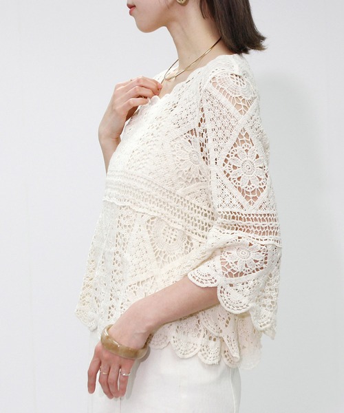 Fizz(フィズ)の「クロシェレースプルオーバー(Tシャツ/カットソー・レディース・ブラック/アイボリー/ホワイト・M)」の5枚目の写真
