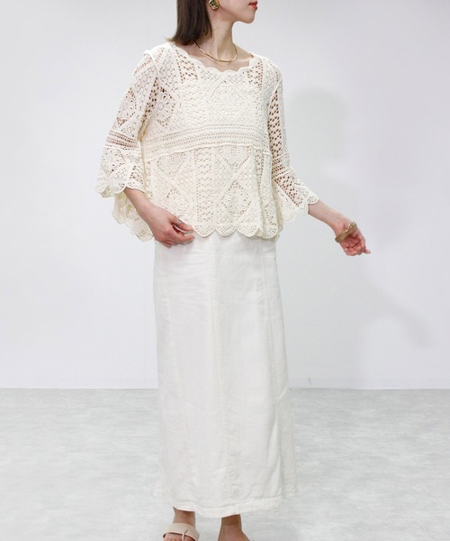 Fizz(フィズ)の「クロシェレースプルオーバー(Tシャツ/カットソー・レディース・ブラック/アイボリー/ホワイト・M)」の7枚目の写真