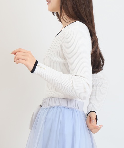 TRUDEA（トルディア）の「スクエアランダムリブニット（ニット/セーター・レディース・ネイビー/ホワイト×ブラック/ホワイト×ネイビー/ホワイト・LARGE/MEDIUM）」の6枚目の写真