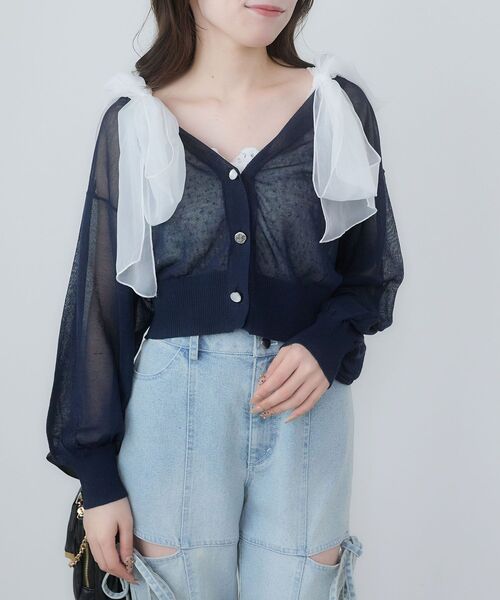 MAJESTIC LEGON（マジェスティックレゴン）の「UVカットシアーカーディガン（カーディガン/ボレロ・レディース・ブラック/アイボリー/ライトグレー/ピンク/ネイビー/ミント/ブルー/オフホワイト・MEDIUM）」の19枚目の写真