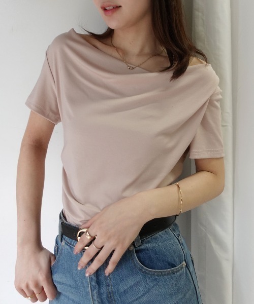 CORNERS(コーナーズ)の「【接触冷感】ドレープ半袖Tシャツ(Tシャツ/カットソー・レディース・ブルー/ピンク/ホワイト/ブラック/ライトグリーン・M/L)」の1枚目の写真