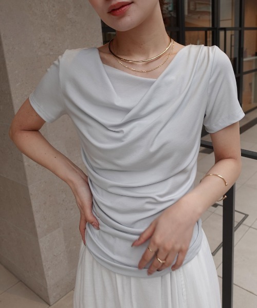 CORNERS(コーナーズ)の「【接触冷感】ドレープ半袖Tシャツ(Tシャツ/カットソー・レディース・ブルー/ピンク/ホワイト/ブラック/ライトグリーン・M/L)」の9枚目の写真