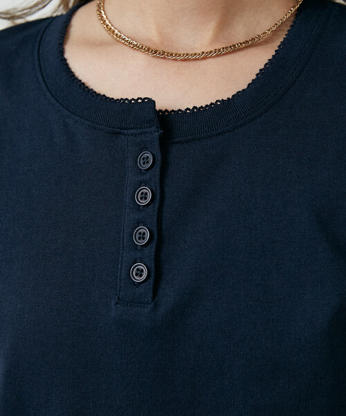 PUBLUX(パブリュクス)の「PUBLUX/パブリュクス ピコレース ヘンリーネック Tシャツ 限定展開(Tシャツ/カットソー・レディース・チャコールグレー/ネイビー/ブラウン/ライトグレー・フリ-)」の18枚目の写真