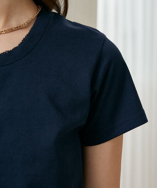 PUBLUX(パブリュクス)の「PUBLUX/パブリュクス ピコレース ヘンリーネック Tシャツ 限定展開(Tシャツ/カットソー・レディース・チャコールグレー/ネイビー/ブラウン/ライトグレー・フリ-)」の22枚目の写真