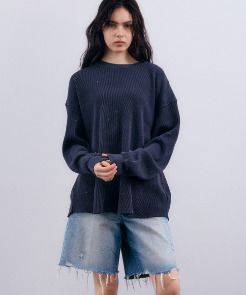 NUAKLE(ヌアクル)の「(w) ミストペインティングワッフルTシャツ_ネイビー(Tシャツ/カットソー・レディース・その他・1/2)」の1枚目の写真