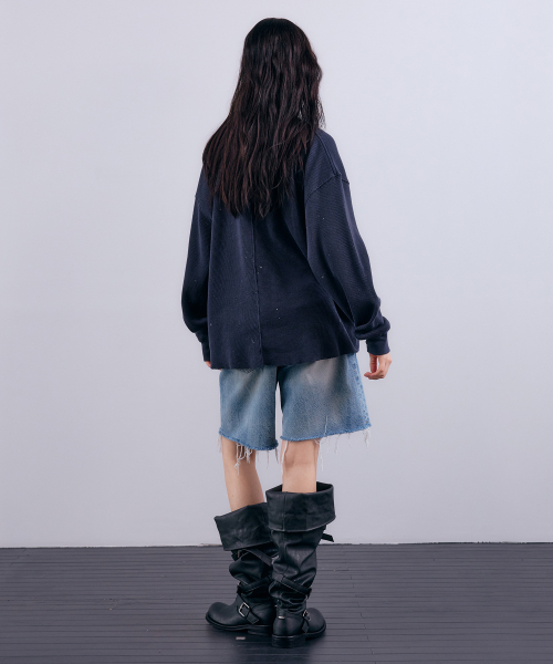 NUAKLE(ヌアクル)の「(w) ミストペインティングワッフルTシャツ_ネイビー(Tシャツ/カットソー・レディース・その他・1/2)」の3枚目の写真
