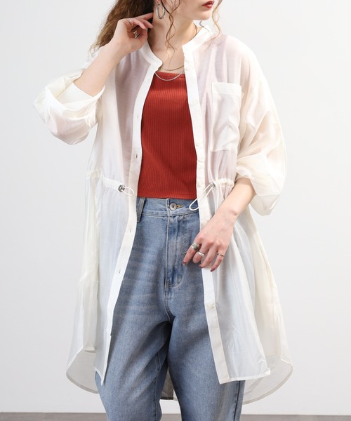 FUNALIVE(ファンアライブ)の「M'S STYLE ラインアクセントシアーシャツ(シャツ/ブラウス・レディース・ブラック/ホワイト・7/9/13/11)」の2枚目の写真