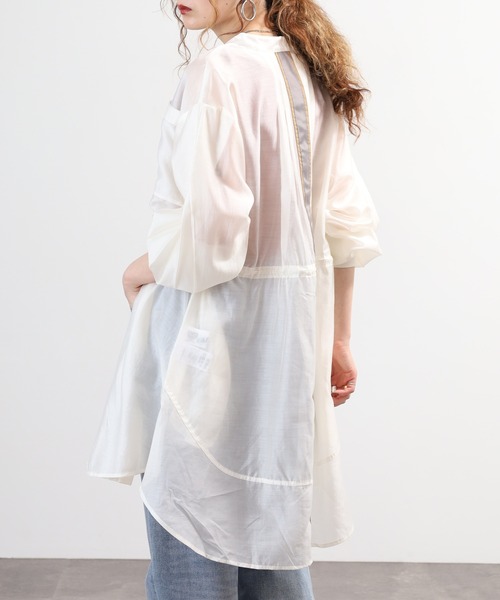 FUNALIVE(ファンアライブ)の「M'S STYLE ラインアクセントシアーシャツ(シャツ/ブラウス・レディース・ブラック/ホワイト・7/9/13/11)」の3枚目の写真