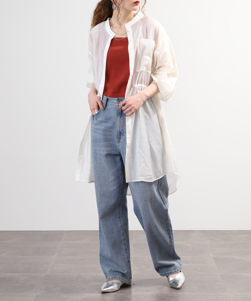 FUNALIVE(ファンアライブ)の「M'S STYLE ラインアクセントシアーシャツ(シャツ/ブラウス・レディース・ブラック/ホワイト・7/9/13/11)」の4枚目の写真