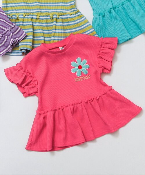 apres les cours（アプレレクール）の「フラワーワッペンペプラムモチーフ半袖Tシャツ（Tシャツ/カットソー・キッズ・ラベンダー/ミント/ネイビー/オレンジ/イエロー/ピンク・80/90/100/110/120/130/140）」の5枚目の写真