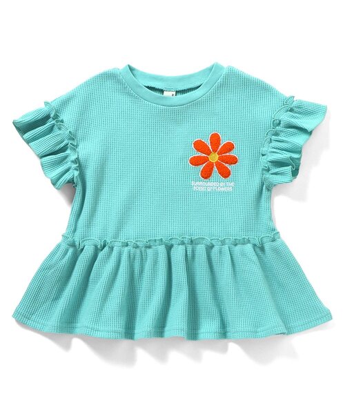 apres les cours（アプレレクール）の「フラワーワッペンペプラムモチーフ半袖Tシャツ（Tシャツ/カットソー・キッズ・ラベンダー/ミント/ネイビー/オレンジ/イエロー/ピンク・80/90/100/110/120/130/140）」の2枚目の写真