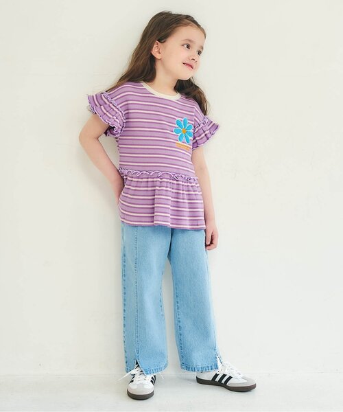 apres les cours（アプレレクール）の「フラワーワッペンペプラムモチーフ半袖Tシャツ（Tシャツ/カットソー・キッズ・ラベンダー/ミント/ネイビー/オレンジ/イエロー/ピンク・80/90/100/110/120/130/140）」の7枚目の写真