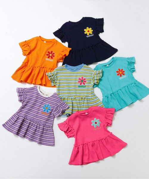 apres les cours（アプレレクール）の「フラワーワッペンペプラムモチーフ半袖Tシャツ（Tシャツ/カットソー・キッズ・ラベンダー/ミント/ネイビー/オレンジ/イエロー/ピンク・80/90/100/110/120/130/140）」の11枚目の写真