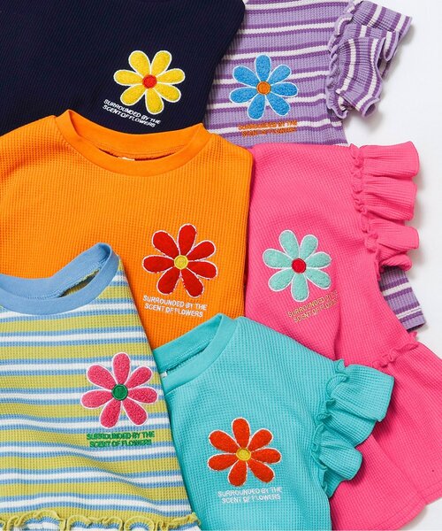 apres les cours（アプレレクール）の「フラワーワッペンペプラムモチーフ半袖Tシャツ（Tシャツ/カットソー・キッズ・ラベンダー/ミント/ネイビー/オレンジ/イエロー/ピンク・80/90/100/110/120/130/140）」の12枚目の写真