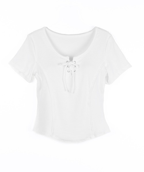 me+em select(ミームセレクト)の「【 3color 】レースアップスリムリブTシャツ / laceup slim lib T-shirts(Tシャツ/カットソー・レディース・グレー/ホワイト/ブラック・FREE)」の11枚目の写真