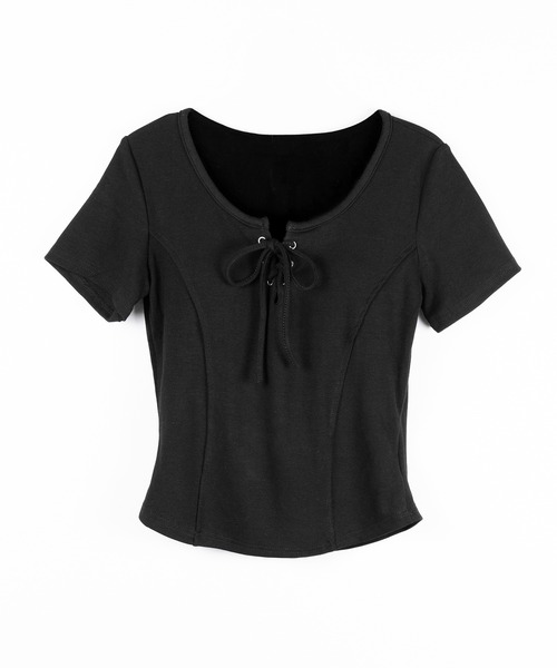 me+em select(ミームセレクト)の「【 3color 】レースアップスリムリブTシャツ / laceup slim lib T-shirts(Tシャツ/カットソー・レディース・グレー/ホワイト/ブラック・FREE)」の13枚目の写真