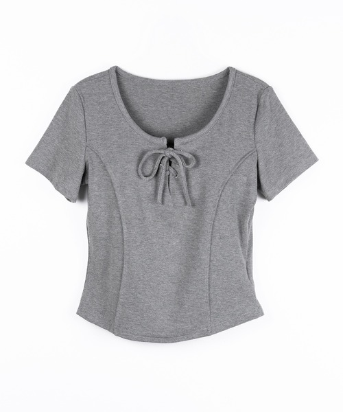 me+em select(ミームセレクト)の「【 3color 】レースアップスリムリブTシャツ / laceup slim lib T-shirts(Tシャツ/カットソー・レディース・グレー/ホワイト/ブラック・FREE)」の16枚目の写真