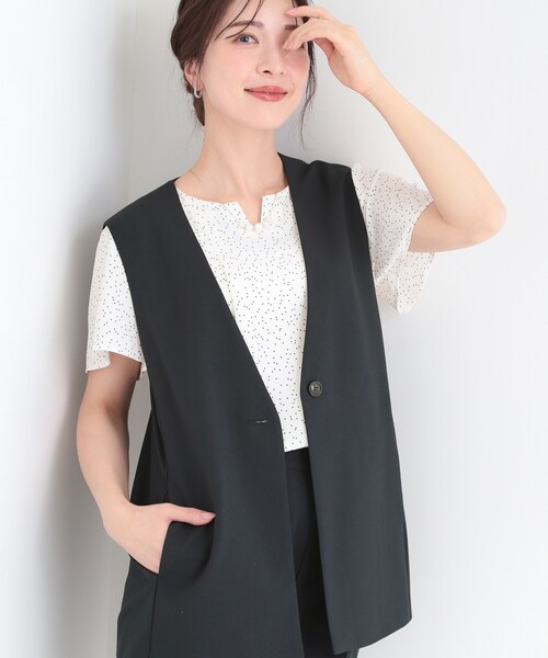 SHOO・LA・RUE(シューラルー)の「【セットアップ可/洗濯後しわになりにくい/S-LL】シンプルで合わせやすい ノーカラージレ(ベスト・レディース・ナチュラル/ネイビー/グレー・01/02/03/04)」の3枚目の写真