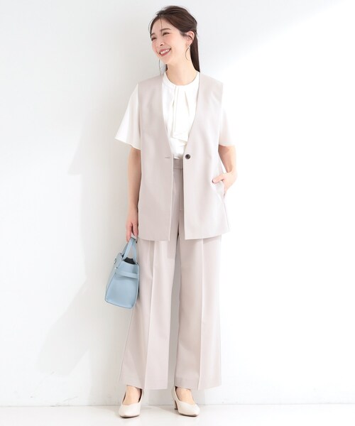 SHOO・LA・RUE(シューラルー)の「【セットアップ可/洗濯後しわになりにくい/S-LL】シンプルで合わせやすい ノーカラージレ(ベスト・レディース・ナチュラル/ネイビー/グレー・01/02/03/04)」の13枚目の写真