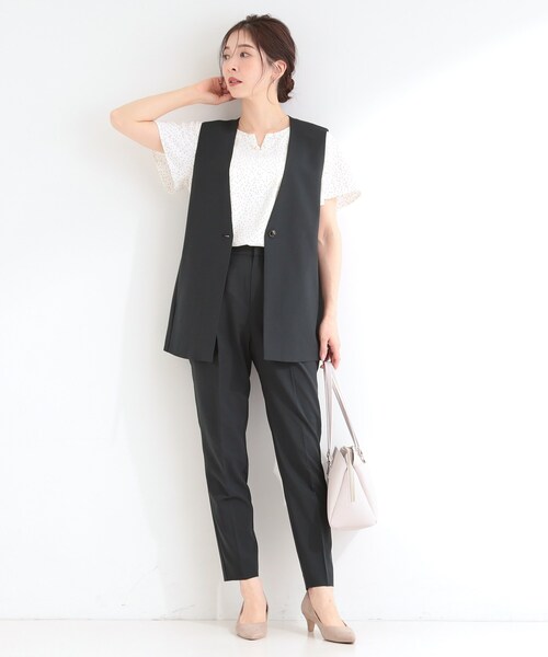 SHOO・LA・RUE(シューラルー)の「【セットアップ可/洗濯後しわになりにくい/S-LL】シンプルで合わせやすい ノーカラージレ(ベスト・レディース・ナチュラル/ネイビー/グレー・01/02/03/04)」の18枚目の写真