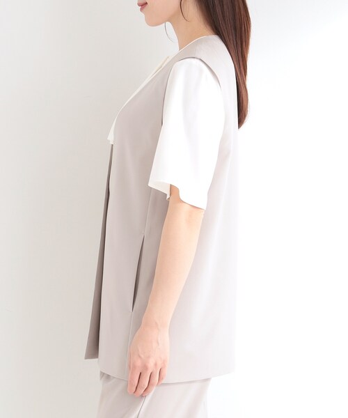 SHOO・LA・RUE(シューラルー)の「【セットアップ可/洗濯後しわになりにくい/S-LL】シンプルで合わせやすい ノーカラージレ(ベスト・レディース・ナチュラル/ネイビー/グレー・01/02/03/04)」の21枚目の写真