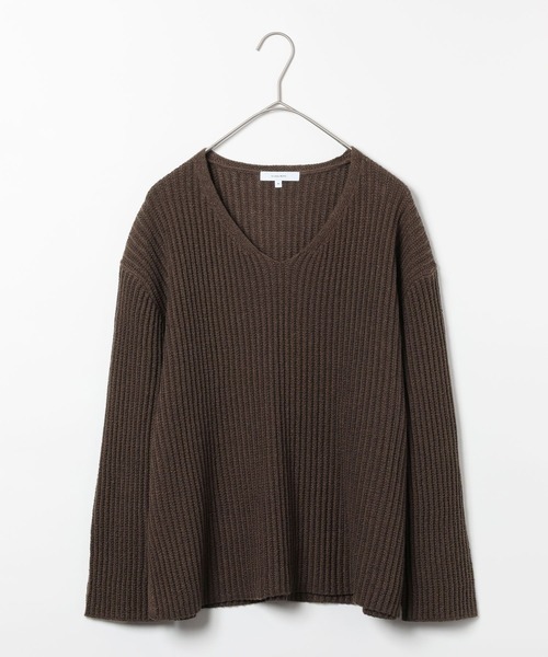 GLOBAL WORK(グローバルワーク)の「ペーパーヤーンニットプルオーバー長袖/646687(ニット/セーター・レディース・ダークブラウン/イエロー系/ナチュラル・MEDIUM/LARGE)」の1枚目の写真