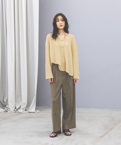 GLOBAL WORK(グローバルワーク)の「ペーパーヤーンニットプルオーバー長袖/646687(ニット/セーター・レディース・ダークブラウン/イエロー系/ナチュラル・MEDIUM/LARGE)」の4枚目の写真