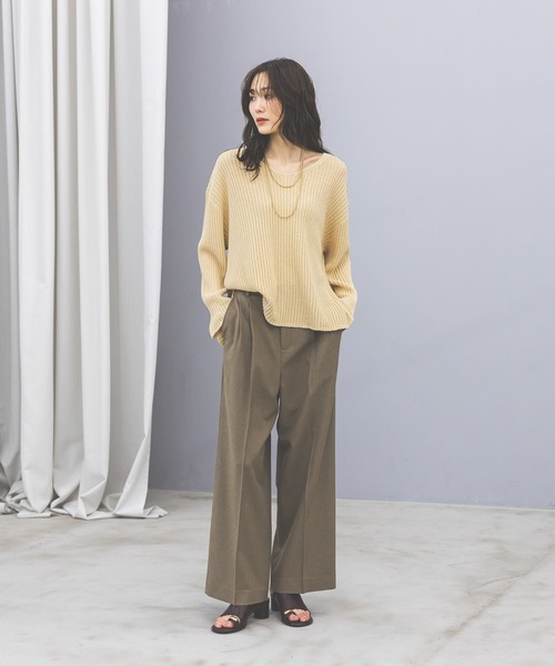 GLOBAL WORK(グローバルワーク)の「ペーパーヤーンニットプルオーバー長袖/646687(ニット/セーター・レディース・ダークブラウン/イエロー系/ナチュラル・MEDIUM/LARGE)」の5枚目の写真