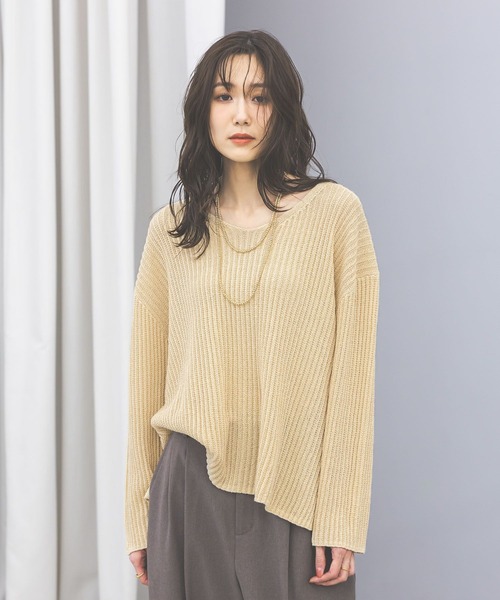 GLOBAL WORK(グローバルワーク)の「ペーパーヤーンニットプルオーバー長袖/646687(ニット/セーター・レディース・ダークブラウン/イエロー系/ナチュラル・MEDIUM/LARGE)」の7枚目の写真