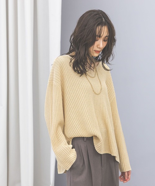 GLOBAL WORK(グローバルワーク)の「ペーパーヤーンニットプルオーバー長袖/646687(ニット/セーター・レディース・ダークブラウン/イエロー系/ナチュラル・MEDIUM/LARGE)」の8枚目の写真