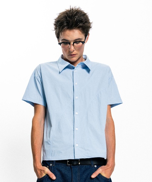 Elanque(エランク)の「curve line half sleeve shirt / カーブライン半袖シャツ(シャツ/ブラウス・メンズ・ホワイト/ブルー・MEDIUM/LARGE)」の21枚目の写真